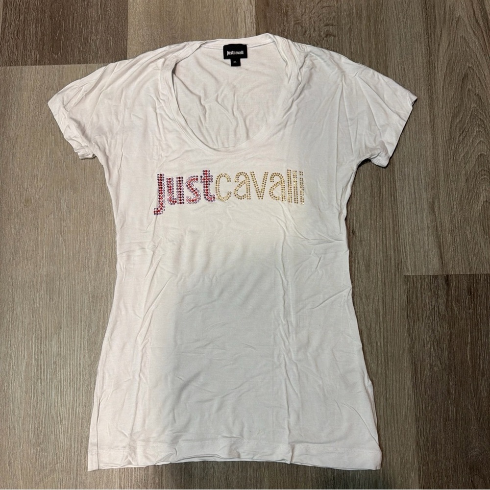 Just Cavalli White Women's Top short sleeve embellished size XL